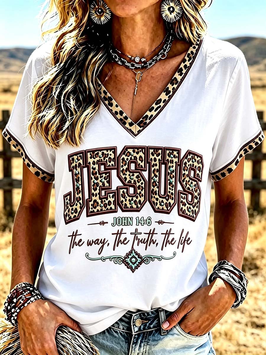 Women's The Way The Truth And The Life V-neck Off-shoulder Short-sleeved T-shirt