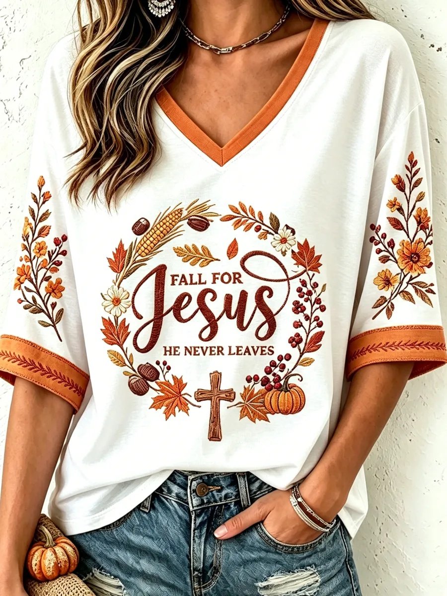 Women's Fall Casual Faith Graphic Print T-Shirt