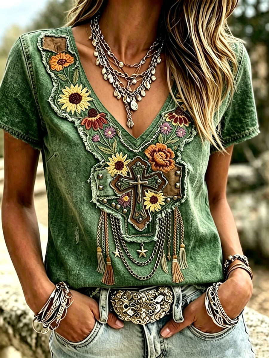 Women'S Casual Retro Western-Style Faith T-Shirt