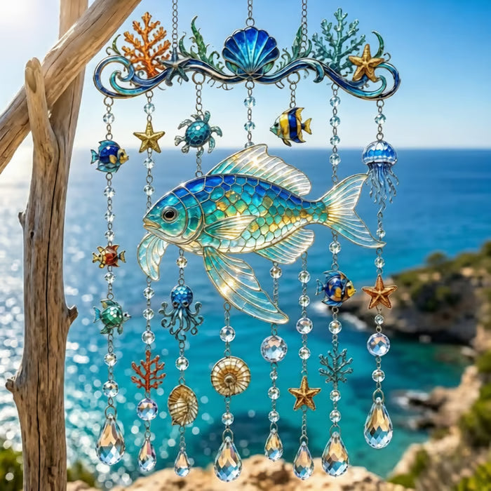 🔥🐋🐢🐬Ocean-Themed Crystal Wind Chime â€?🌊Bring the Ocean Glow to Your Garden