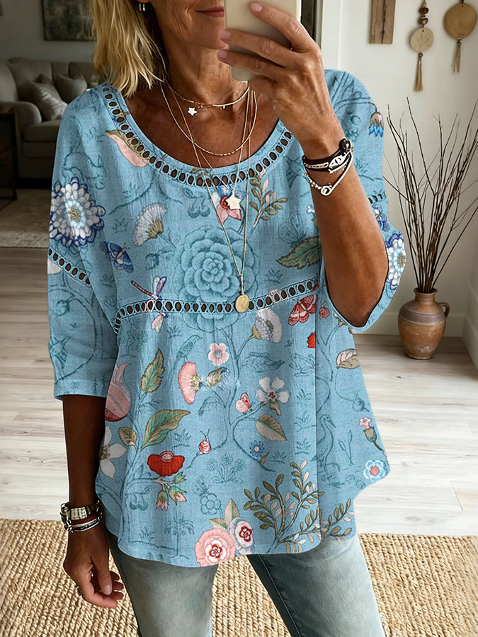 Haut imprimé floral multicolore décontracté pour femme