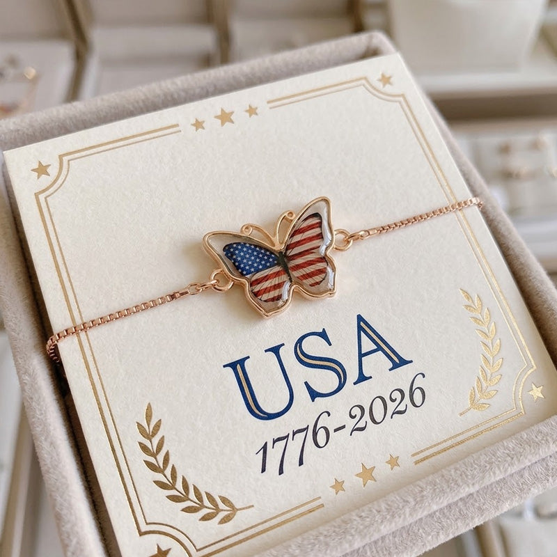 U.S. 250th Anniversary Butterfly Bracelet: Gold-tone Resin Pendant