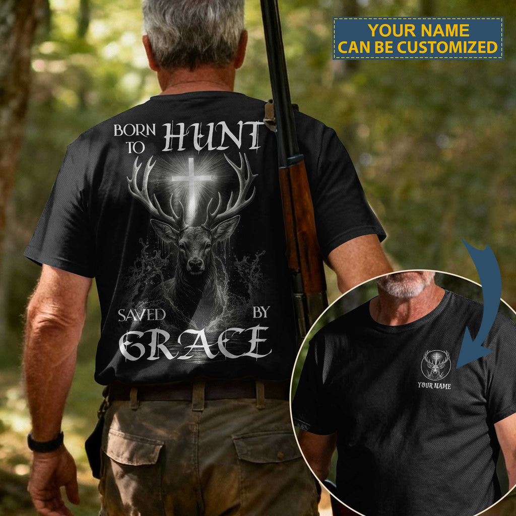 Born To Hunt Saved By Grace All Over Print Custom Name T-Shirt