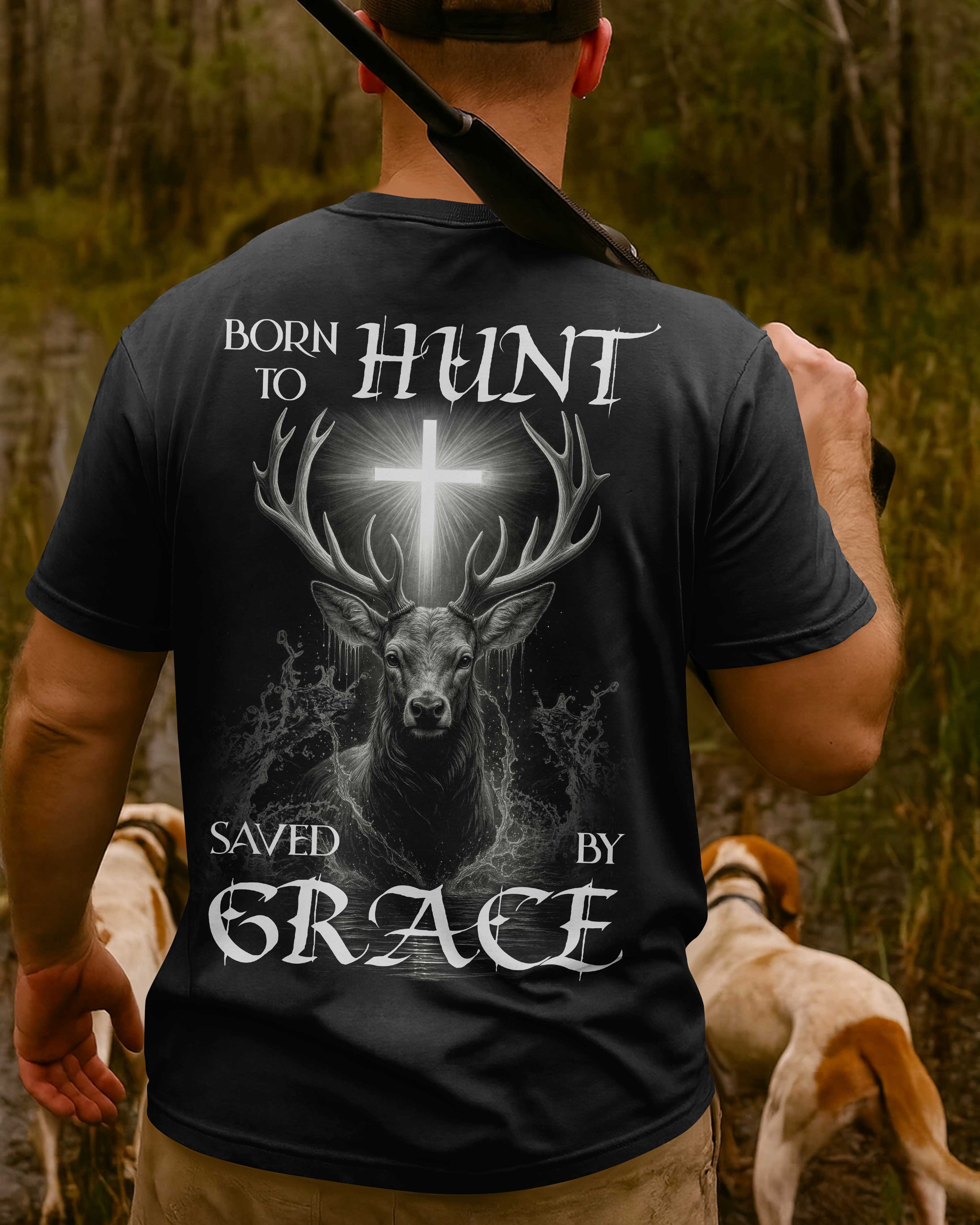 Born To Hunt Saved By Grace All Over Print Custom Name T-Shirt