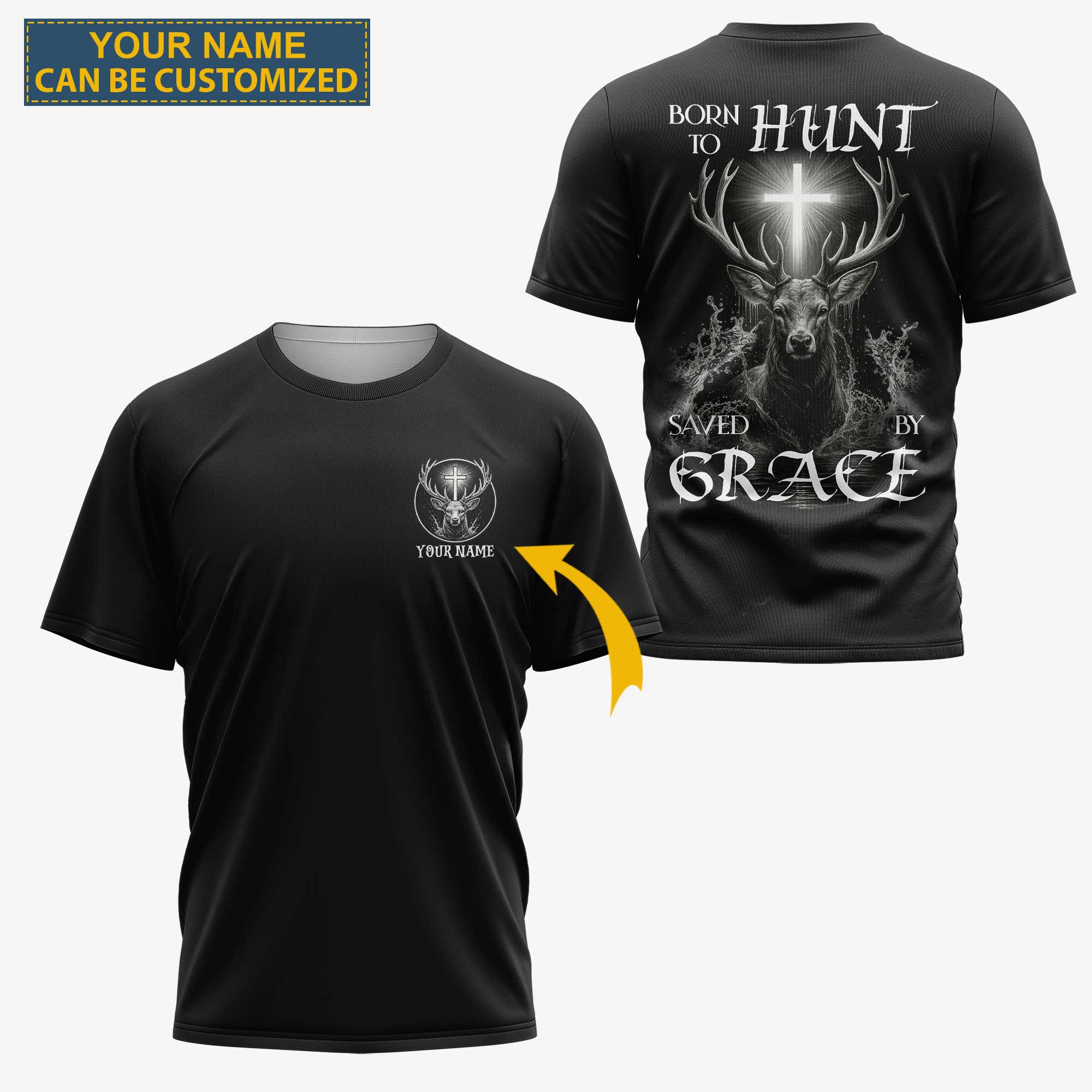 Born To Hunt Saved By Grace All Over Print Custom Name T-Shirt