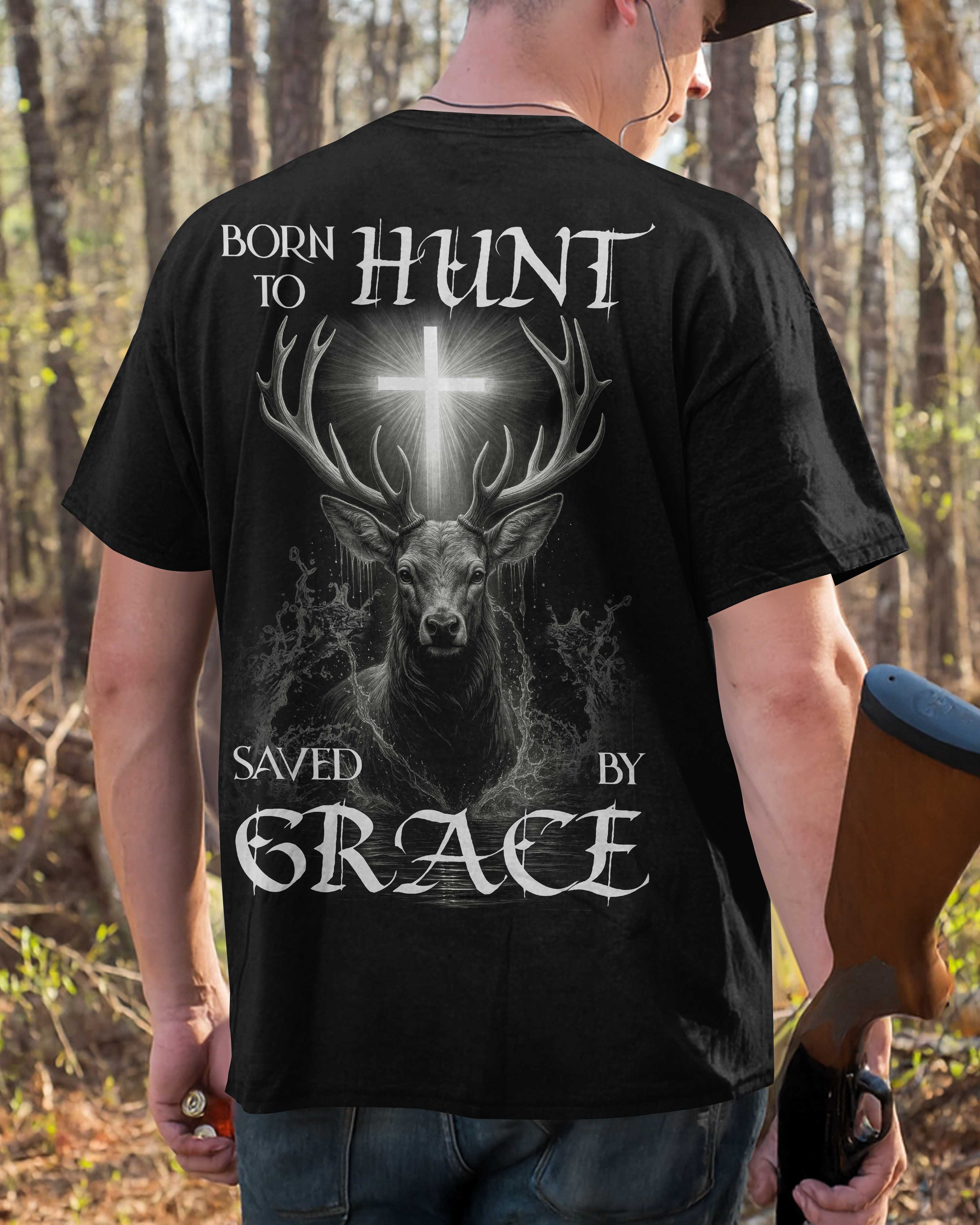 Born To Hunt Saved By Grace All Over Print Custom Name T-Shirt