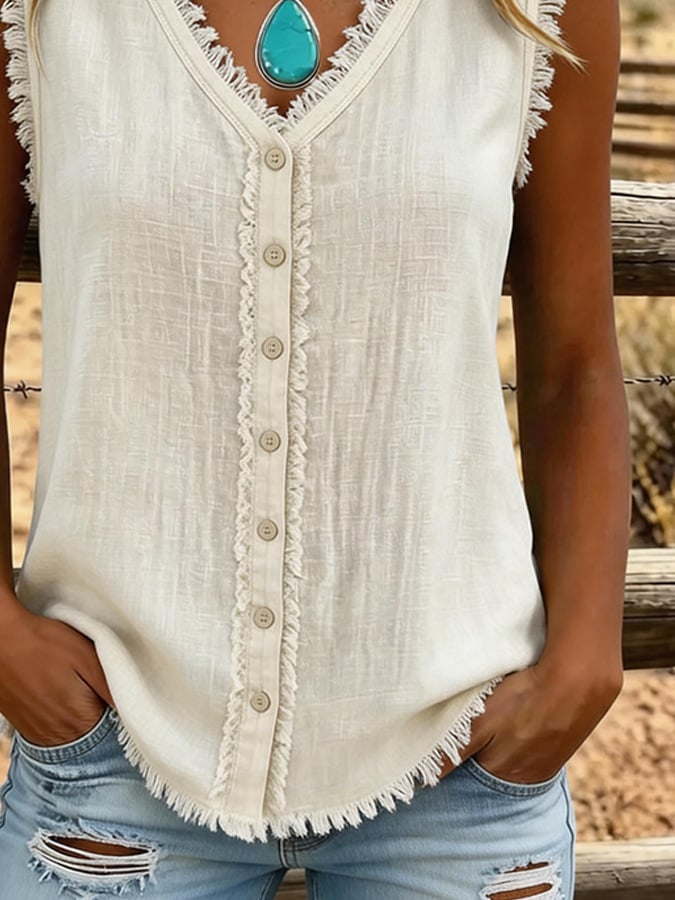 Damen Freizeit Fransen-Top