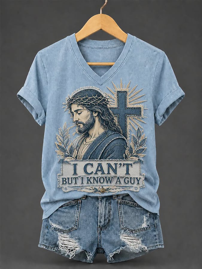 Women's Retro I Can’t  But I Know A Guy Faith  Print T-shirt