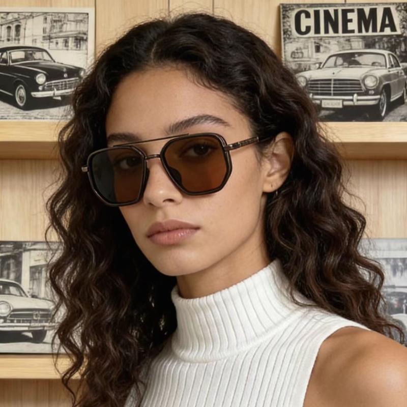 Lunettes de soleil polarisées géométriques pour hommes à double pont – Monture en métal style rétro