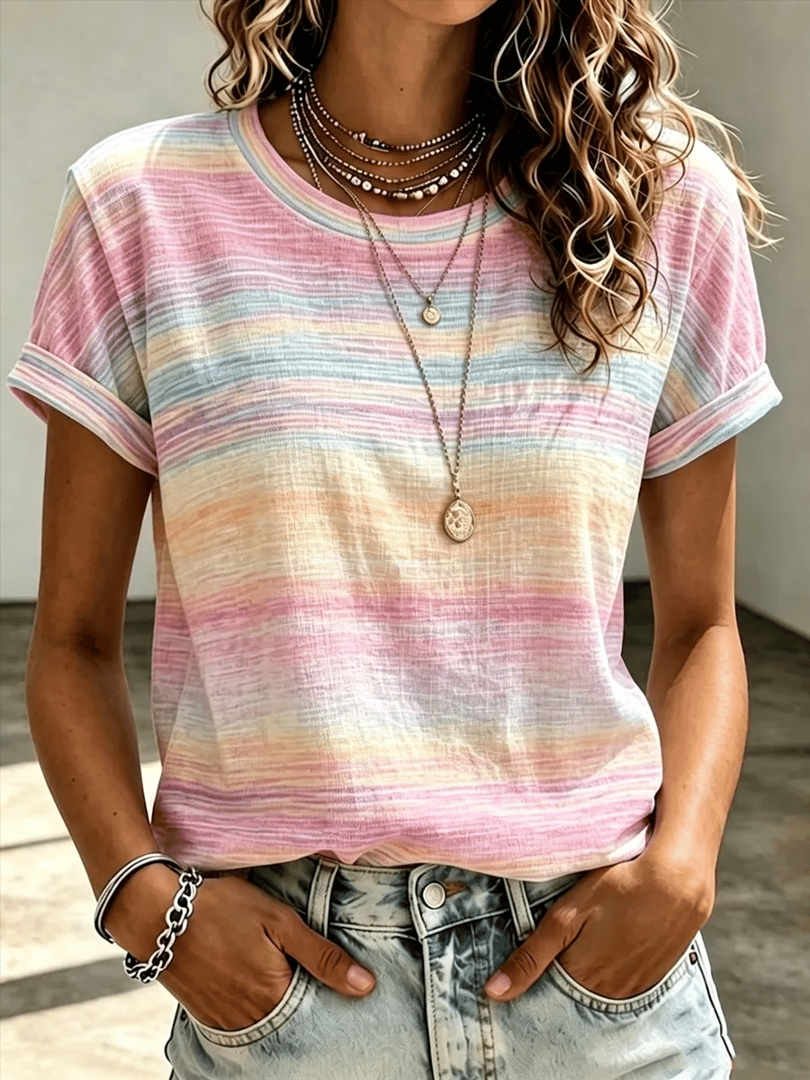 Damen Retro Brustkrebs Print T-Shirt