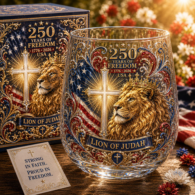 America 250 Lion de Juda Foi Chrétienne Set Cadeau Verre
