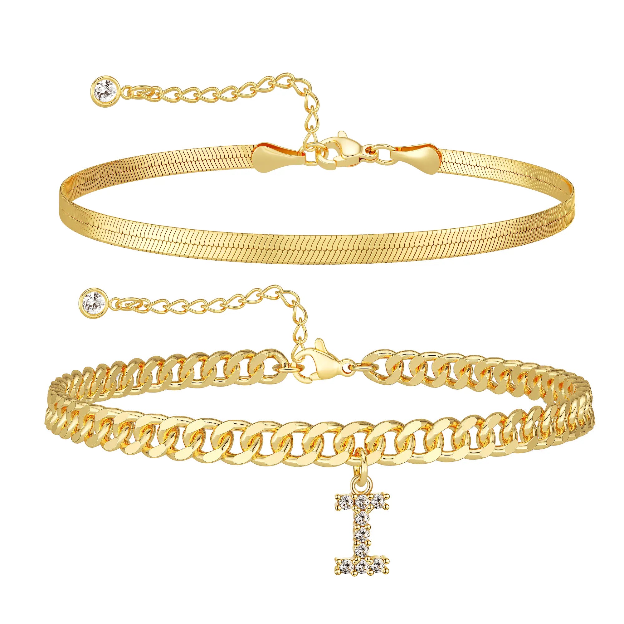 Damen-Gold-Fußkettchen-Set mit Buchstabenanhänger