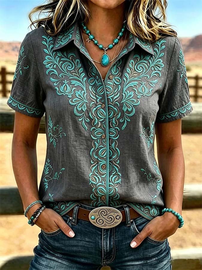 Women'S Casual Retro Print Shirt