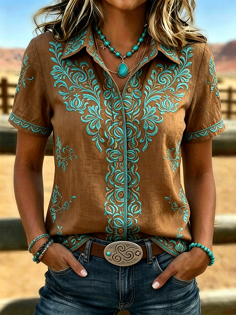 Women's Retro Ethnic Art Printed Shirt