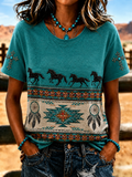 Damen Retro Western Style T-Shirt mit Glaubens-Print
