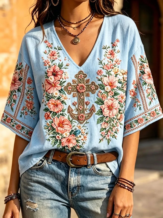 Women's Floral Cross-Print Top