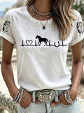 Damen T-Shirt mit Rundhalsausschnitt und Tiermuster im Western-Stil