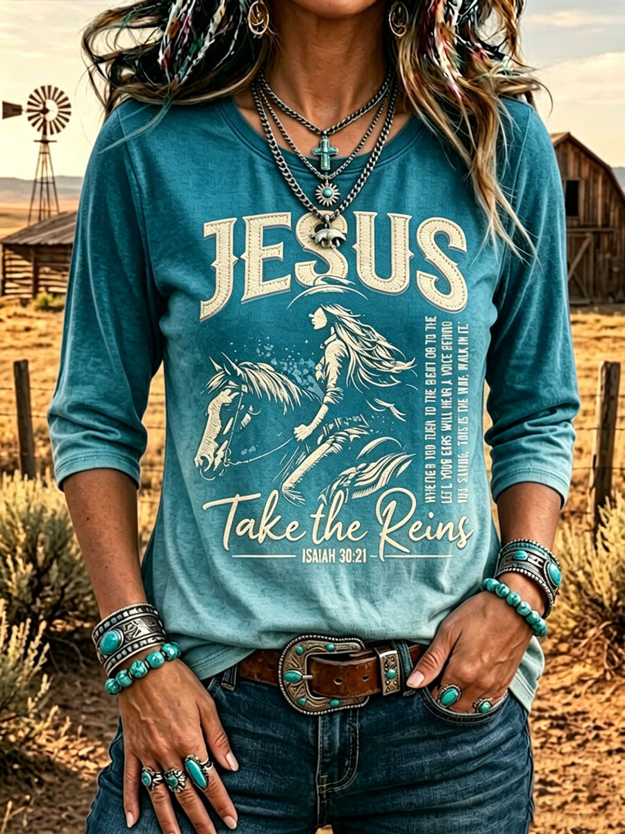 Women'S Western-Style Retro Faith Print  T-Shirt