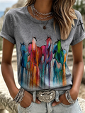 Damen T-Shirt im Western-Stil mit Rundhalsausschnitt