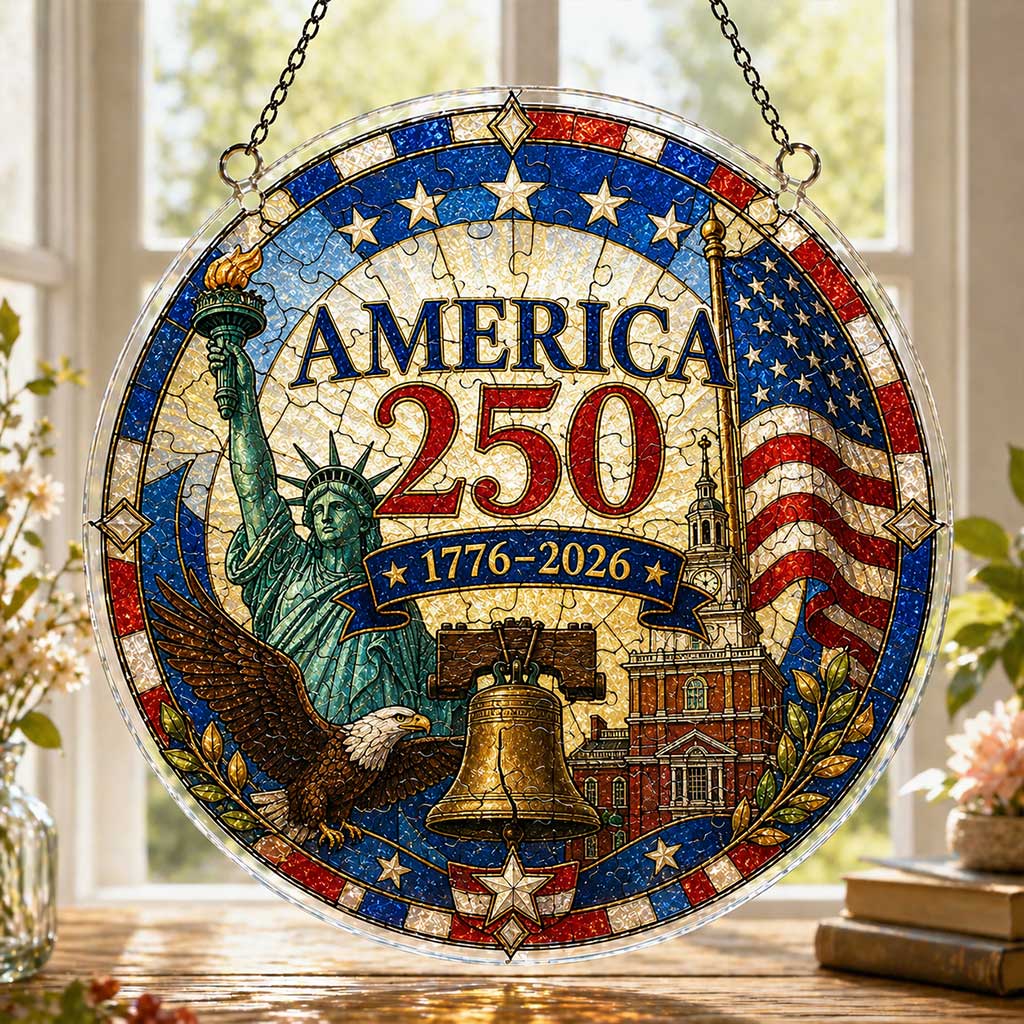 America 250 Acrylic Puzzle Hanging Ornament – 1776–2026 Patriotic Suncatcher Window Decoration
