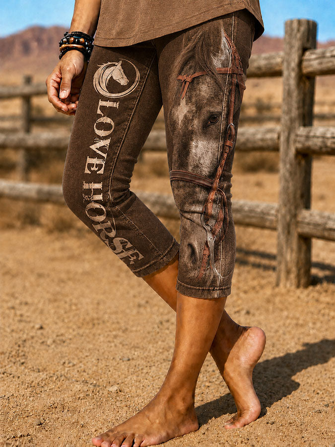 Women's retro Xima printed elastic leggings
