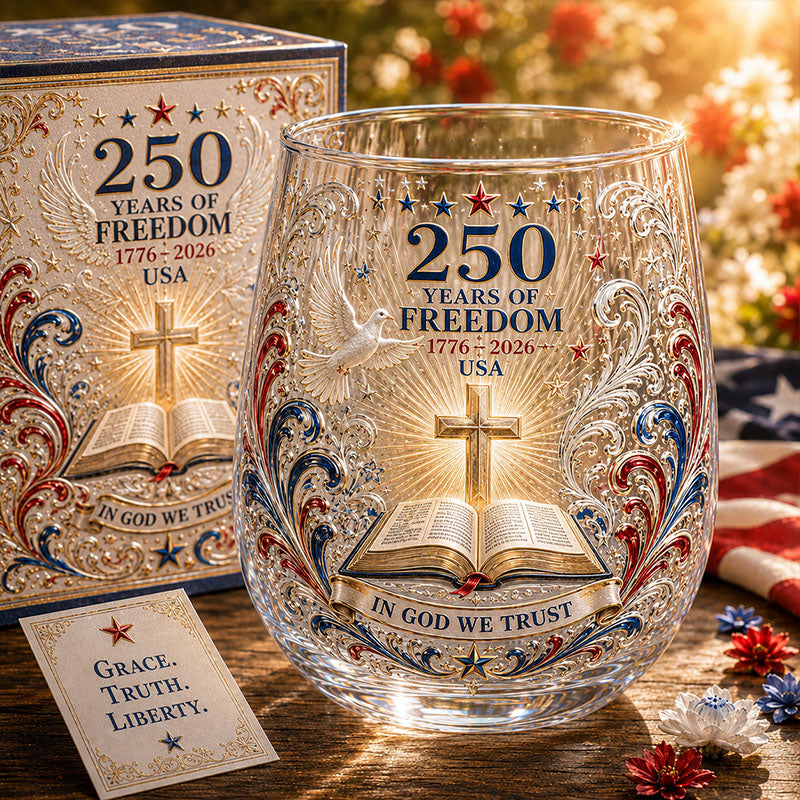 America 250 Bible Cross Faith Glass Cup Gift Set
