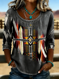 Damen Retro Western Azteken-Print Freizeit-Oberteil