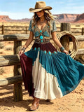 Damen Retro-Kleid mit Western-Print und kurzen Ärmeln