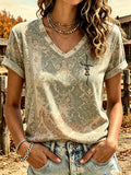 Damen Vintage Western-Stil Bedrucktes Freizeitoberteil
