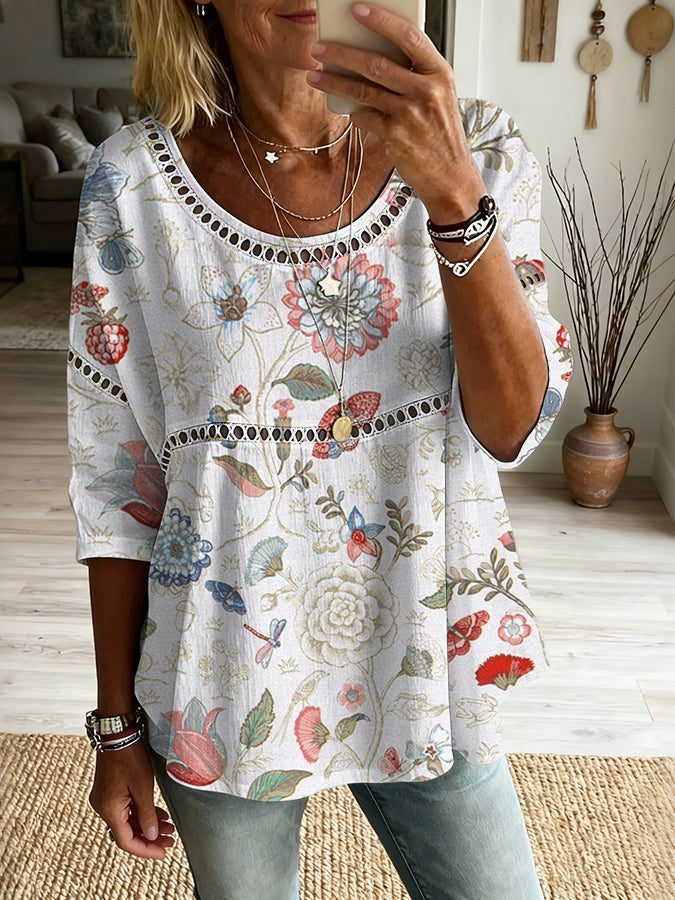 Haut imprimé floral multicolore décontracté pour femme