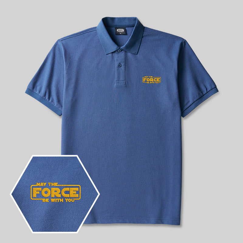 Besticktes Polohemd „May The Force Geek“