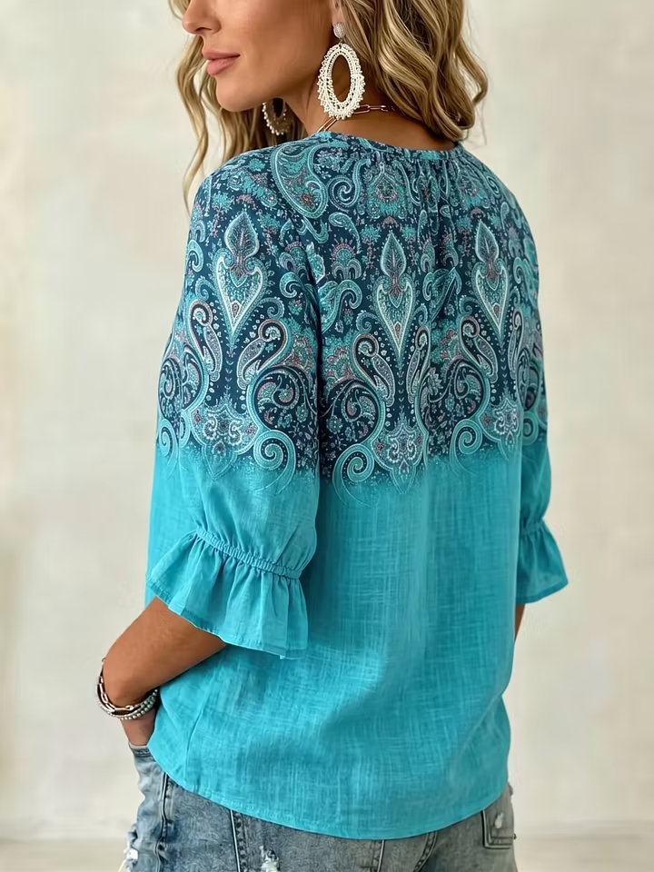 Damen Vintage Blumenmuster Patchwork Freizeit Shirt