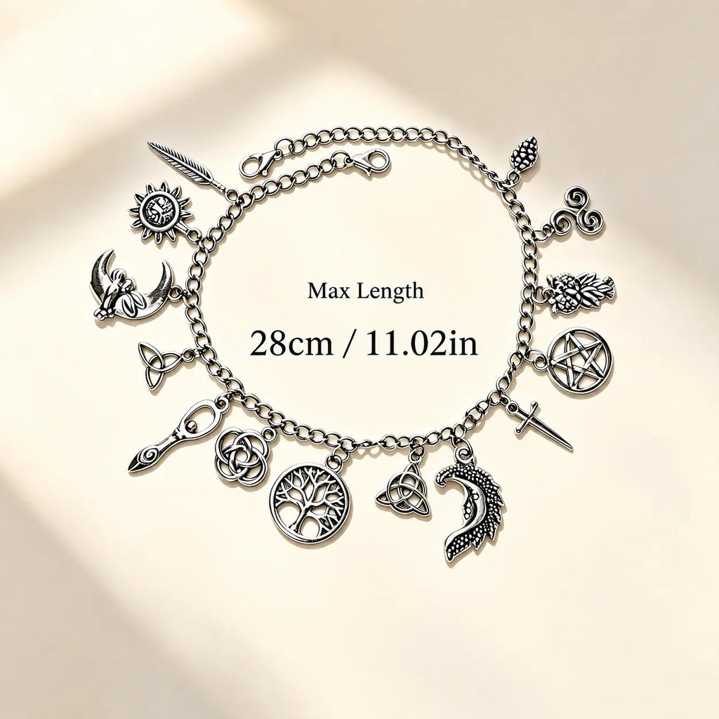 2-in-1 Vintage Moon & Tree of Life Charm Bracelet Anklet for Women