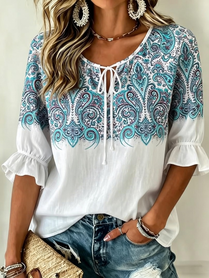 Chemise décontractée vintage pour femme à imprimé floral et patchwork