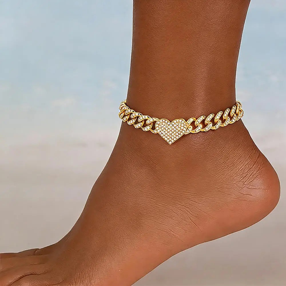 Schmetterlingsherz-Fußkettchen für Damen – Gold-/Silber-plattiert