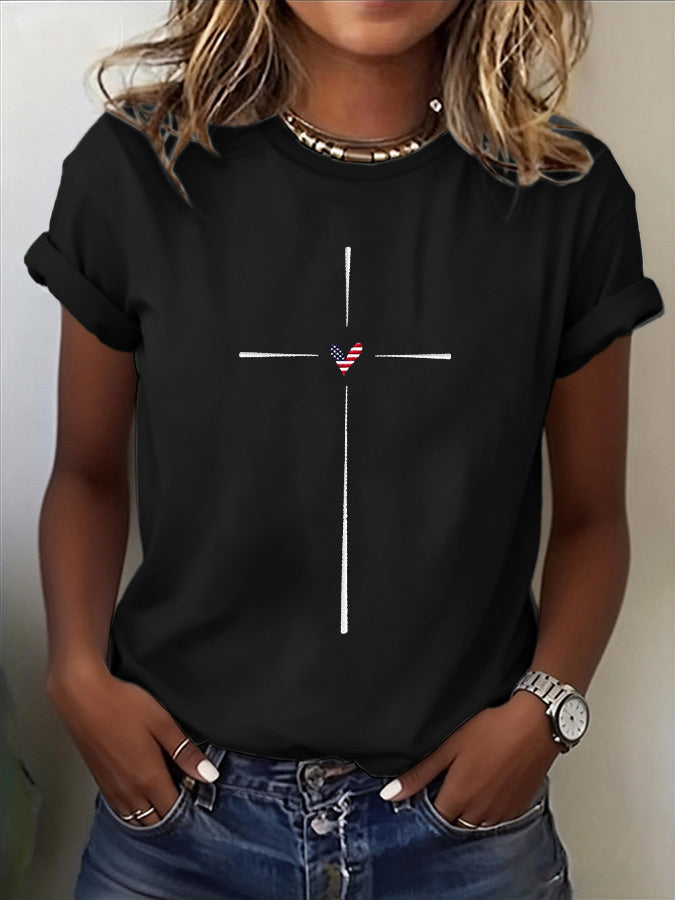 T-shirt décontracté « Foi patriotique » pour femme
