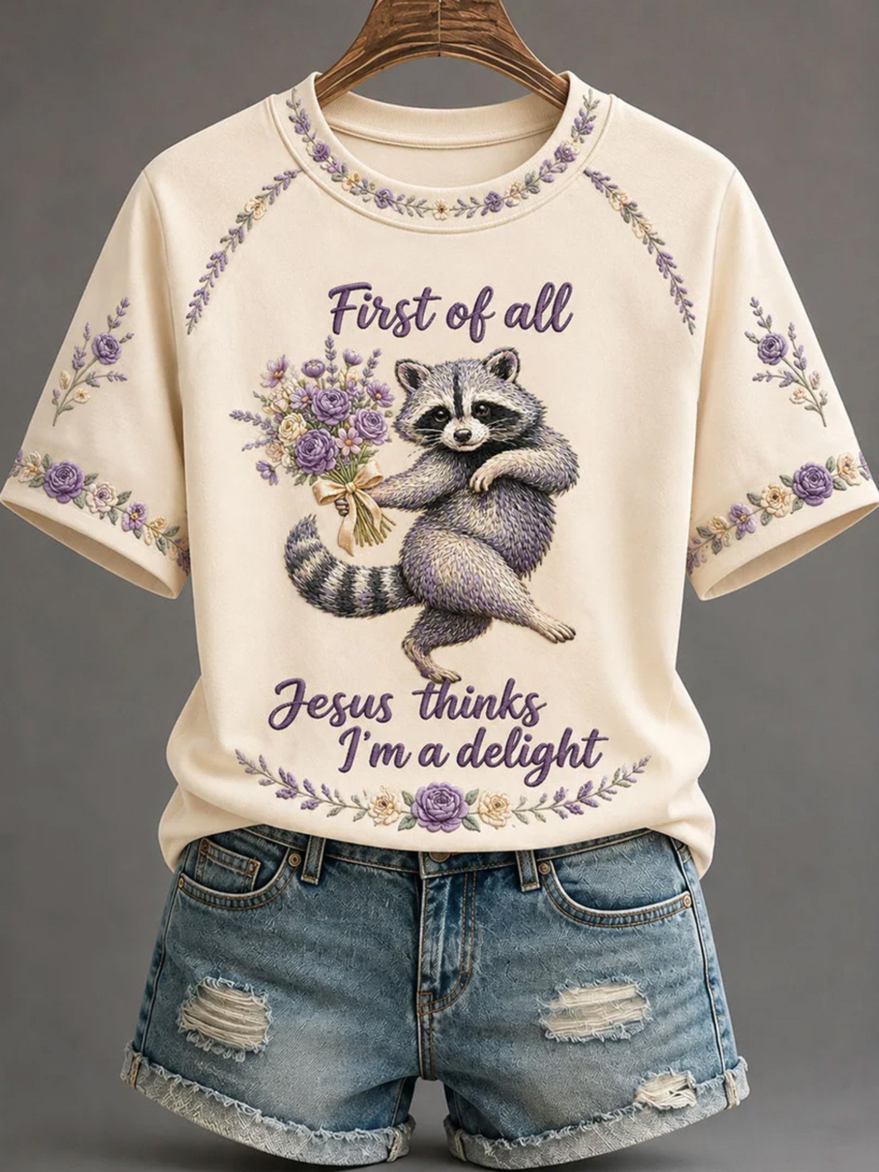 Women's Faith-Print Casual Crew-Neck Top