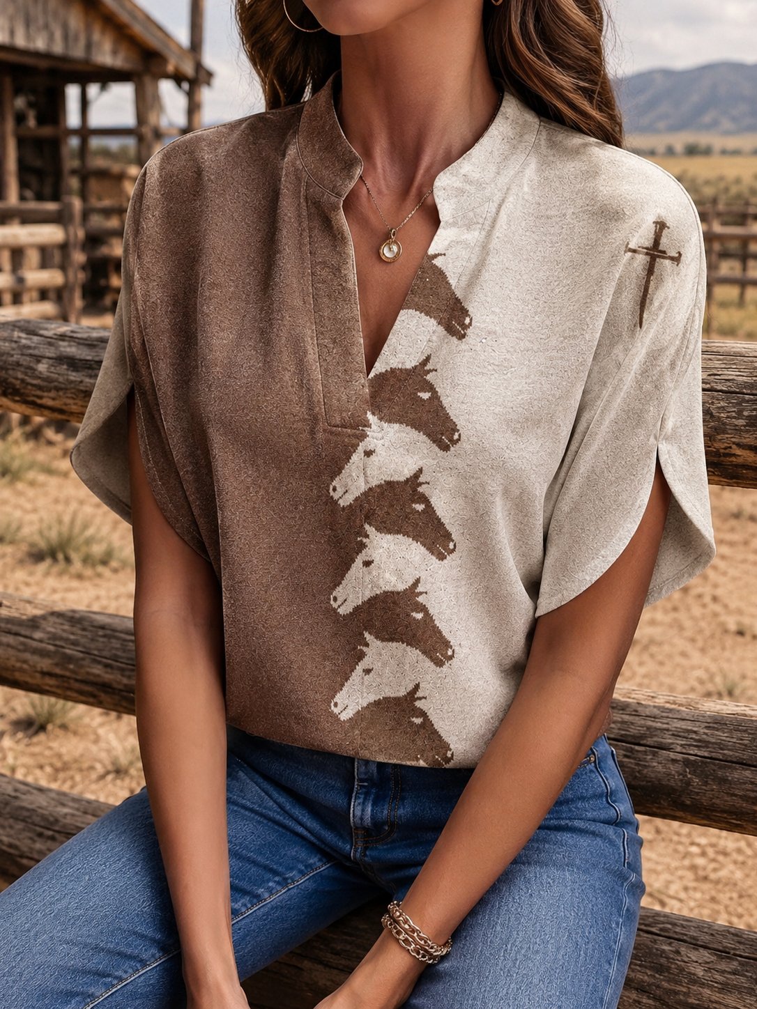Damen-Freizeitoberteil mit Western-Print