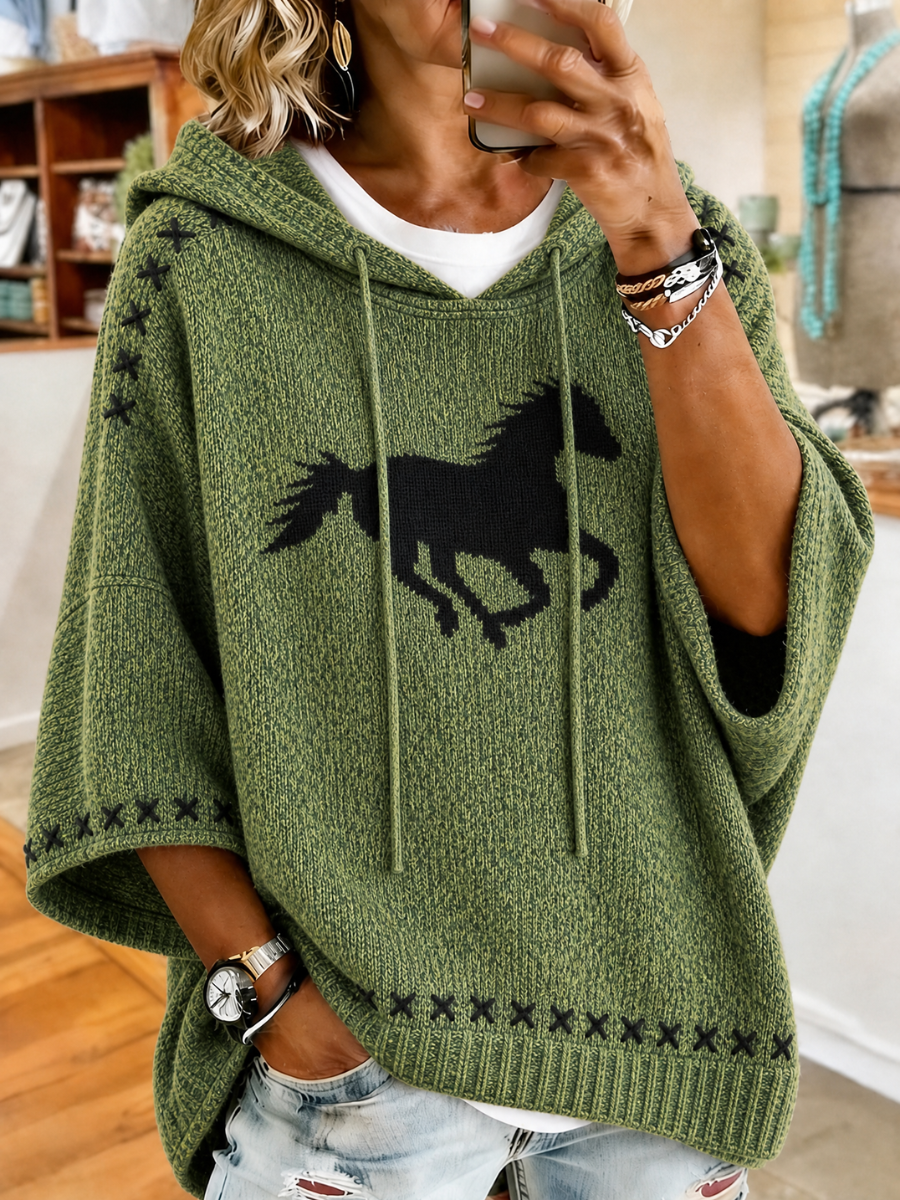 Damen Hoodie im Western Retro-Stil mit Animal-Print