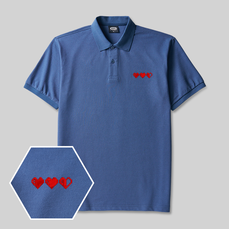 Pixel Hearts Geek Embroidered Polo Shirt