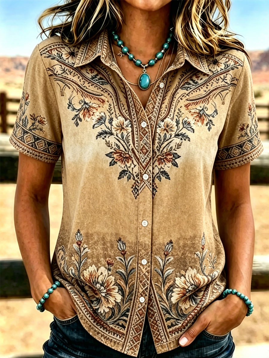 Chemise imprimée rétro pour femme style western