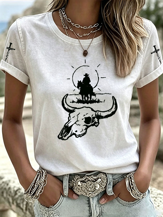 T-shirt décontracté à col rond pour femme, style western américain, "Love Jesus"