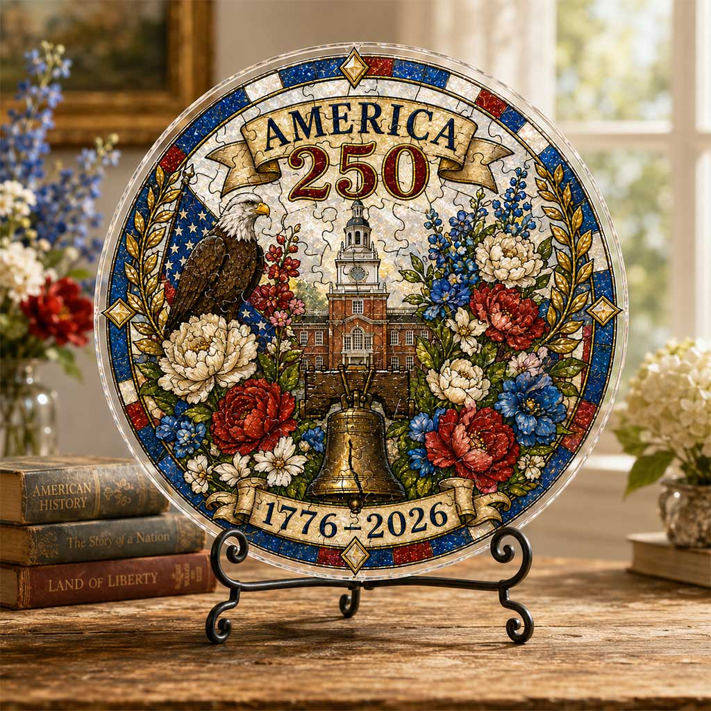 America 250 Acrylic Puzzle Hanging Ornament – 1776–2026 Patriotic Suncatcher Decor