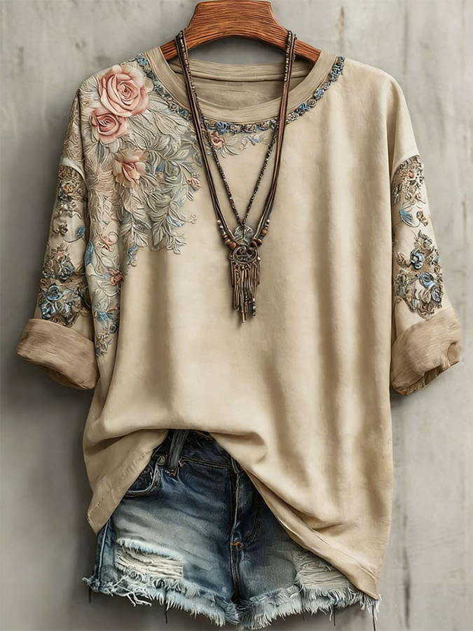 Women's Vintage Printed Casual Short Sleeve T-Shirt
