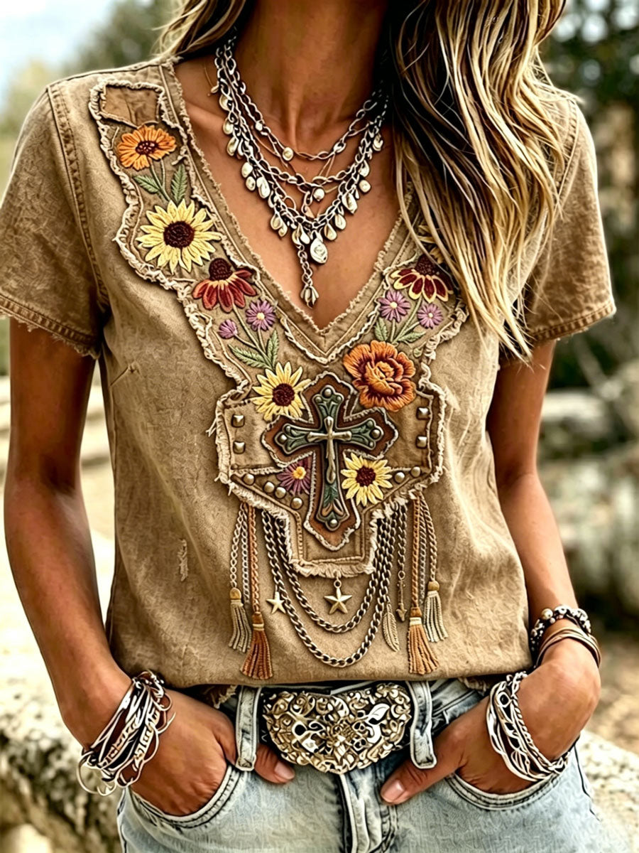 Women'S Casual Retro Western-Style Faith T-Shirt