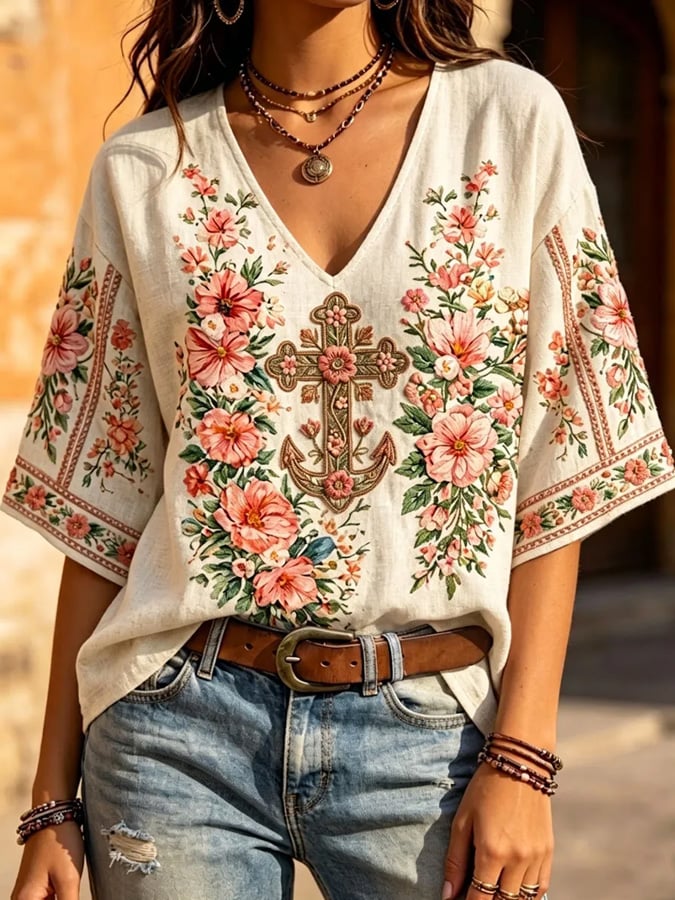 Women's Floral Cross-Print Top
