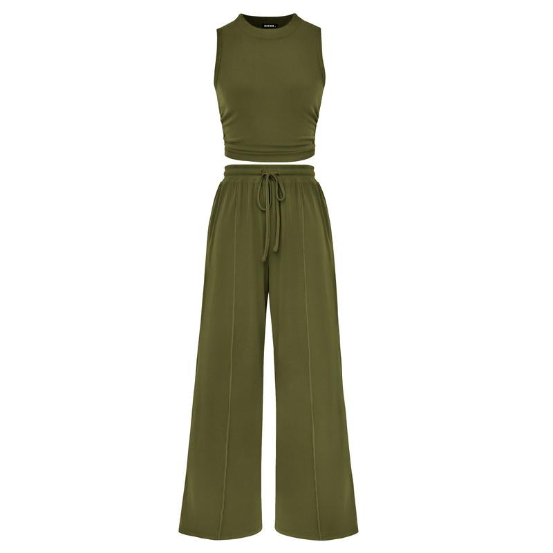 Ensemble crop top côtelé et pantalon large