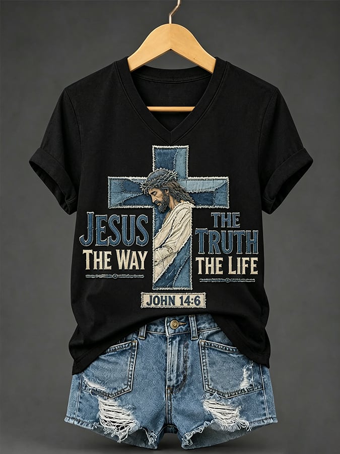 Women's Retro Jesus The Way The Truth The Life Faith  Print T-shirt