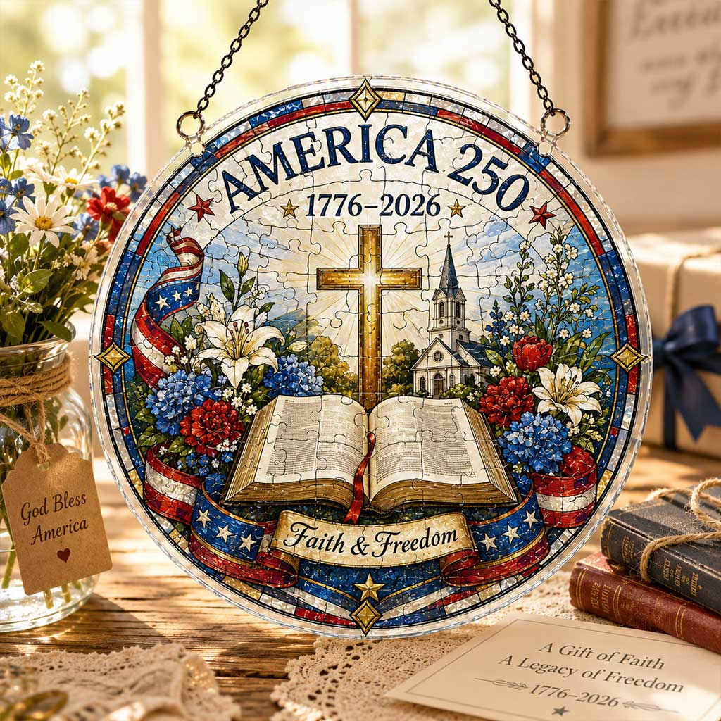 Amerika 250. Jubiläum Acryl-Puzzle-Hängeornament | 1776–2026 Patriotische Fenster-Suncatcher-Dekoration