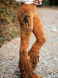 Damen-Leggings im Western-Stil mit Kreuzaufdruck